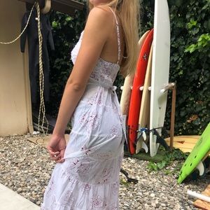 White maxi dress with red flowers